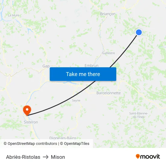 Abriès-Ristolas to Mison map
