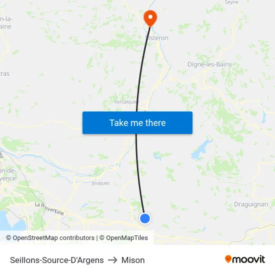 Seillons-Source-D'Argens to Mison map