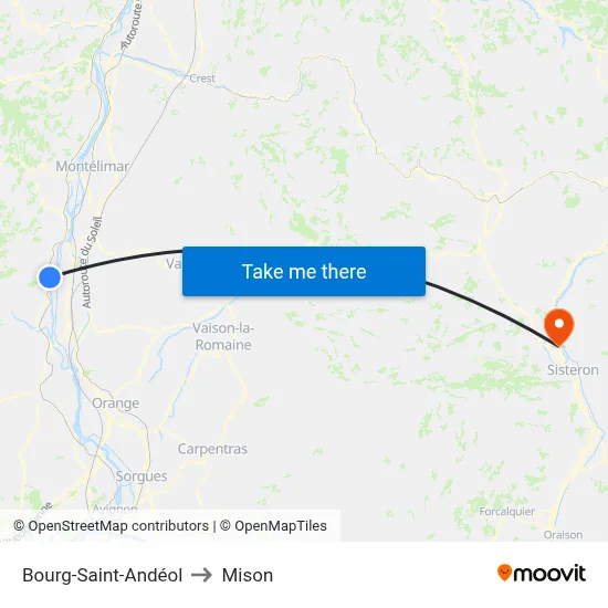 Bourg-Saint-Andéol to Mison map