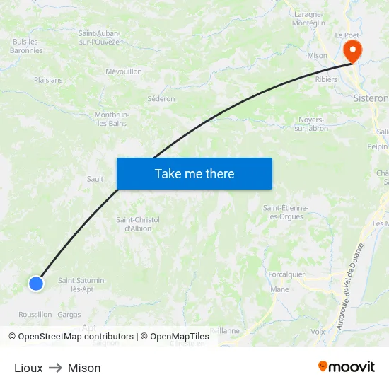 Lioux to Mison map