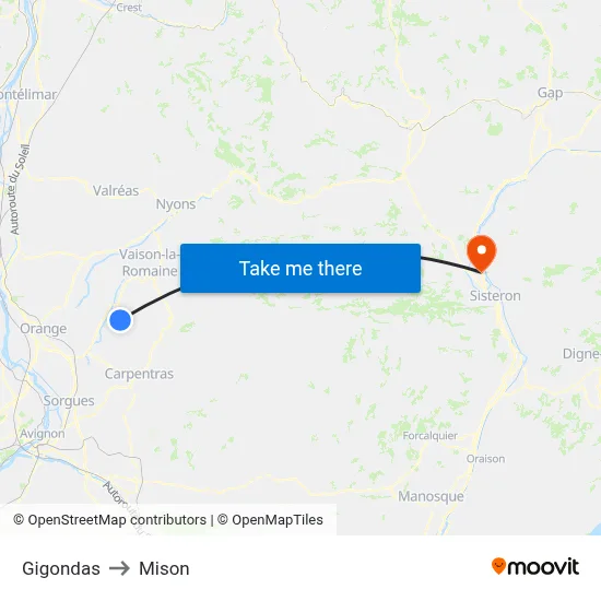 Gigondas to Mison map
