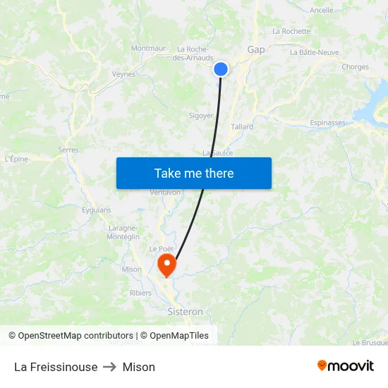 La Freissinouse to Mison map