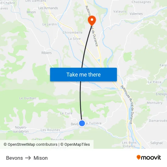 Bevons to Mison map