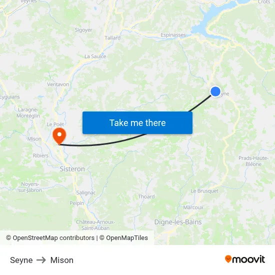 Seyne to Mison map