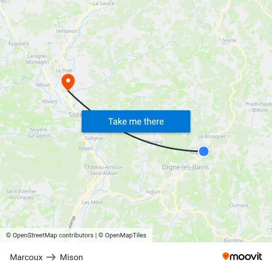 Marcoux to Mison map