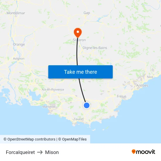 Forcalqueiret to Mison map
