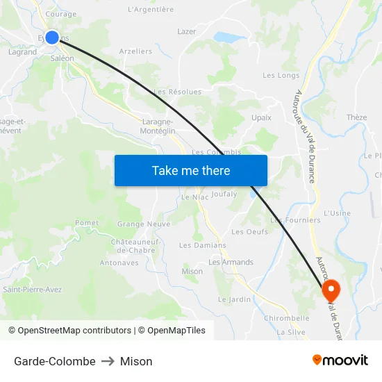 Garde-Colombe to Mison map