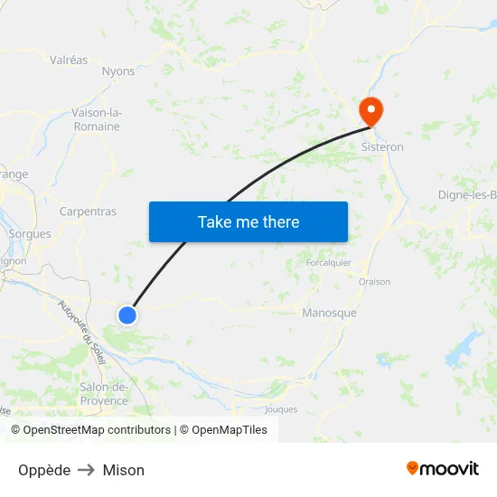Oppède to Mison map
