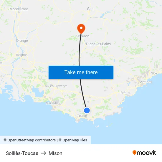 Solliès-Toucas to Mison map
