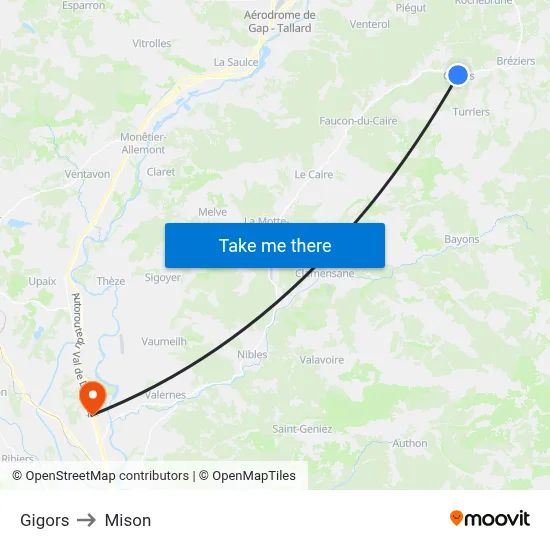 Gigors to Mison map
