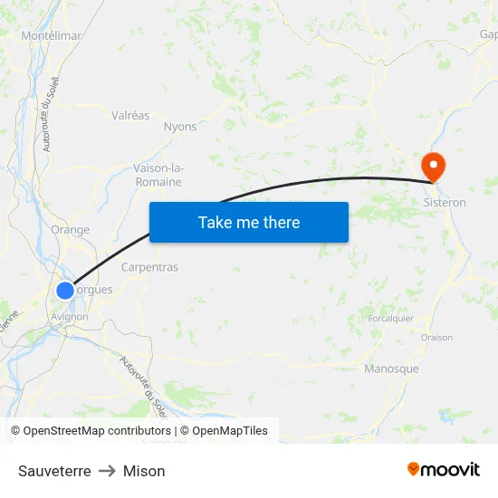 Sauveterre to Mison map