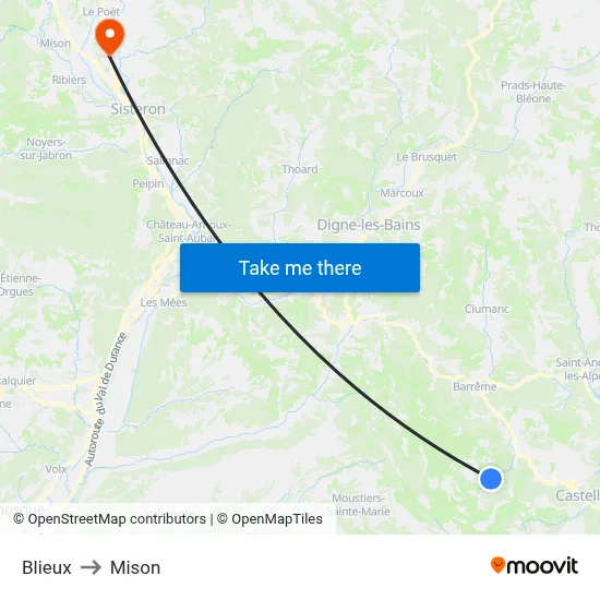 Blieux to Mison map