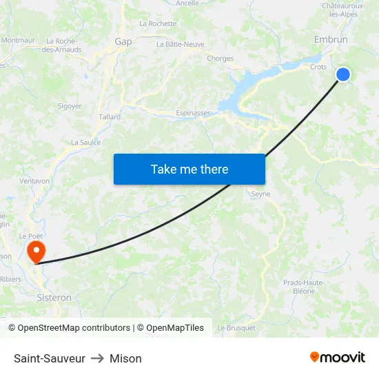 Saint-Sauveur to Mison map