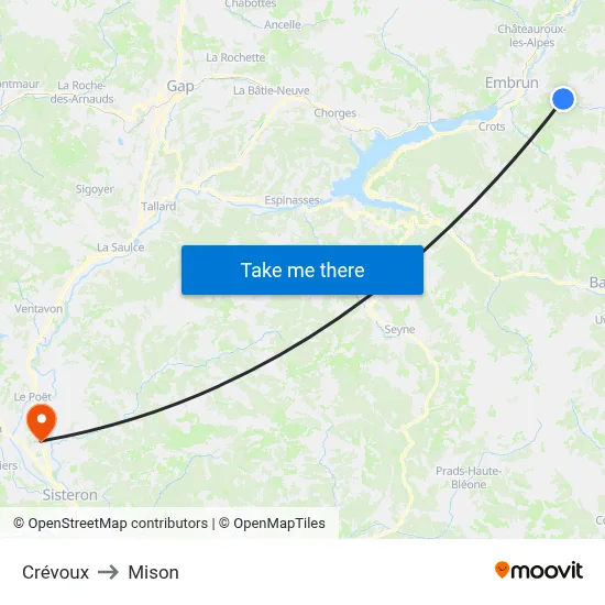 Crévoux to Mison map