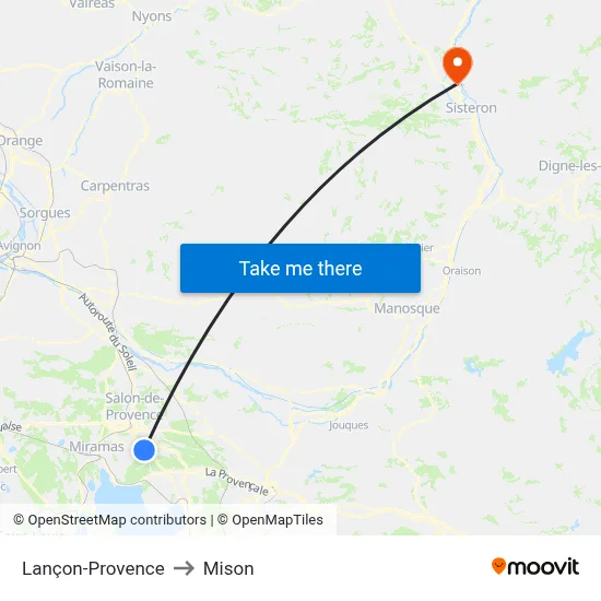 Lançon-Provence to Mison map