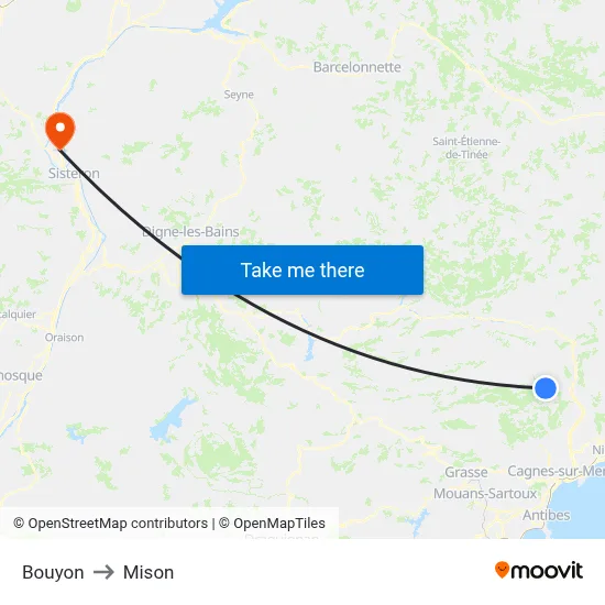 Bouyon to Mison map