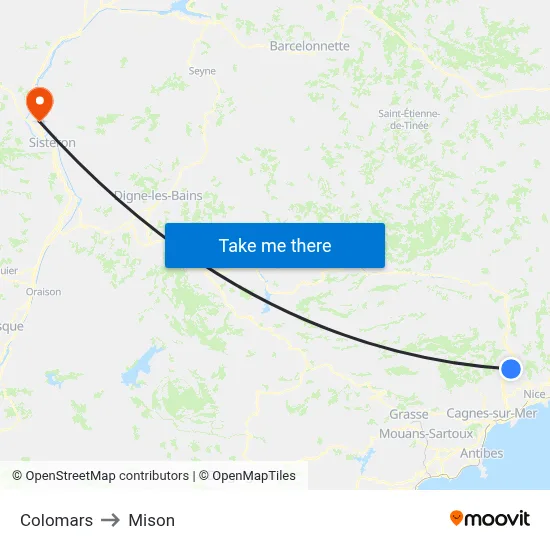 Colomars to Mison map