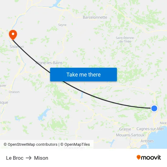 Le Broc to Mison map