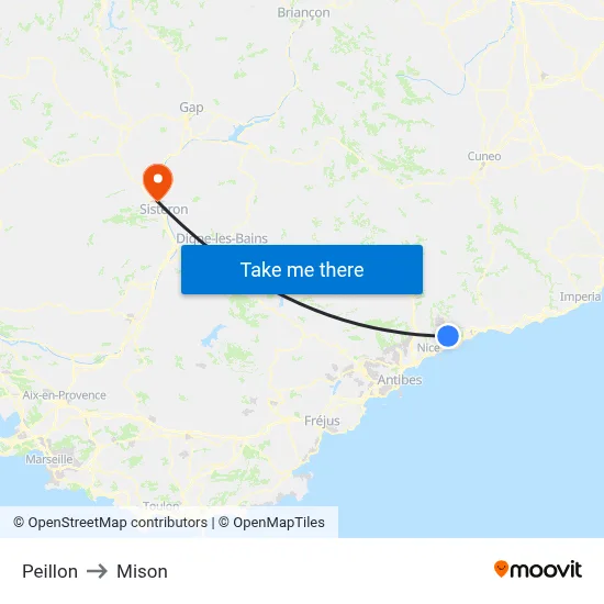 Peillon to Mison map