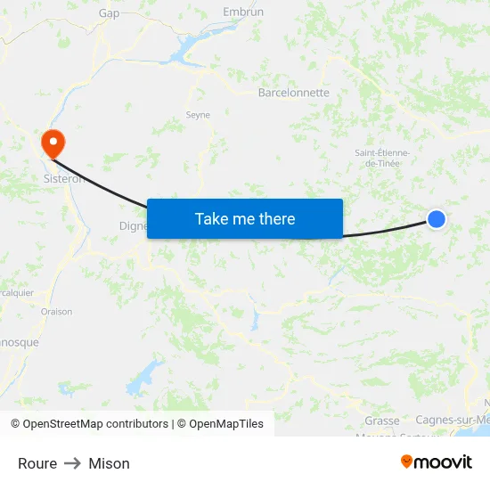 Roure to Mison map