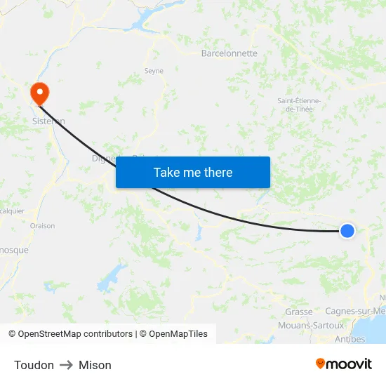 Toudon to Mison map