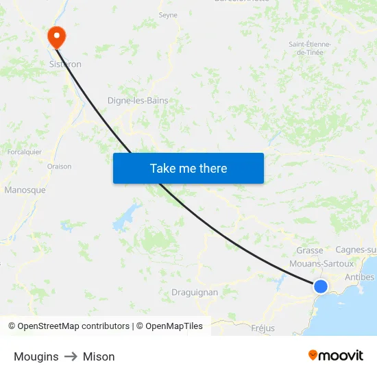 Mougins to Mison map