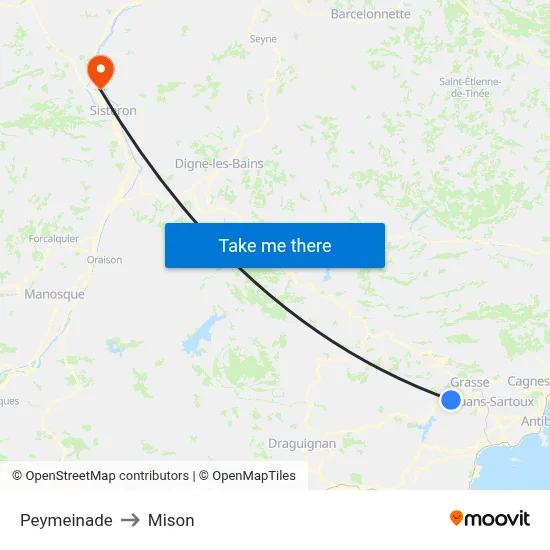 Peymeinade to Mison map