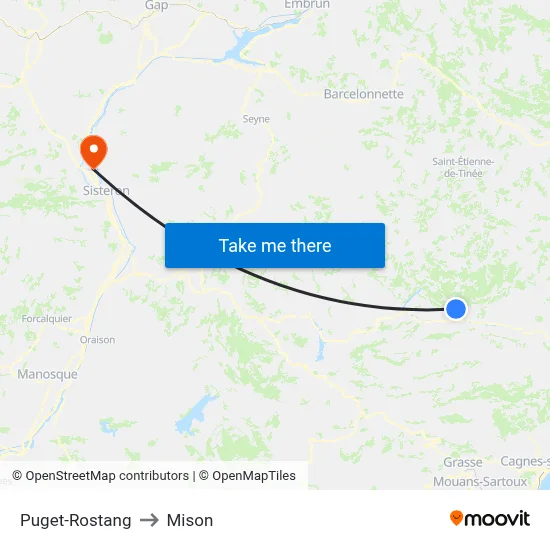 Puget-Rostang to Mison map