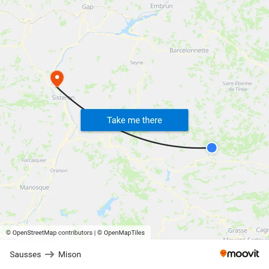 Sausses to Mison map