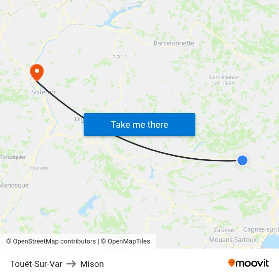 Touët-Sur-Var to Mison map