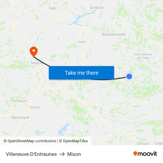 Villeneuve-D'Entraunes to Mison map