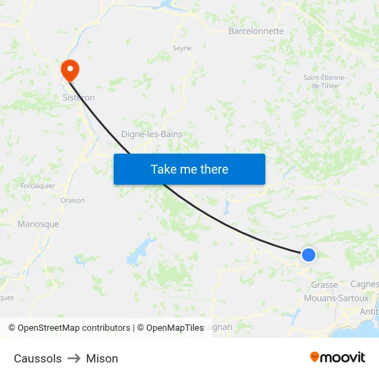 Caussols to Mison map