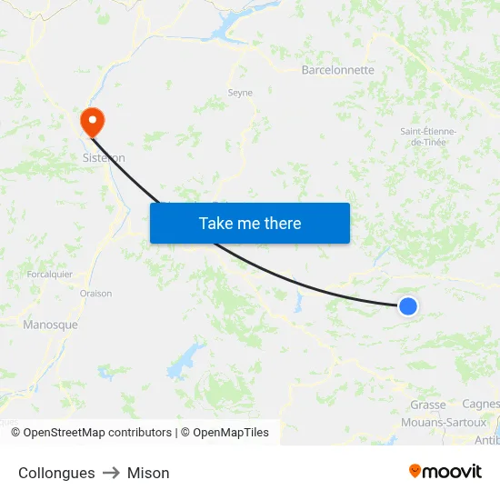 Collongues to Mison map