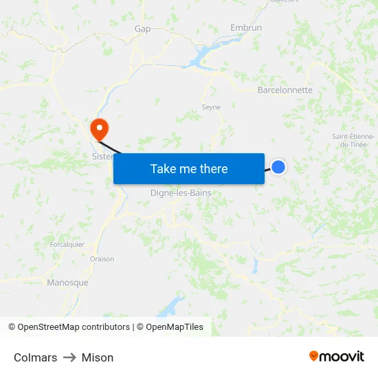 Colmars to Mison map