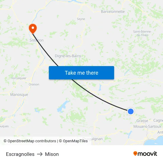 Escragnolles to Mison map