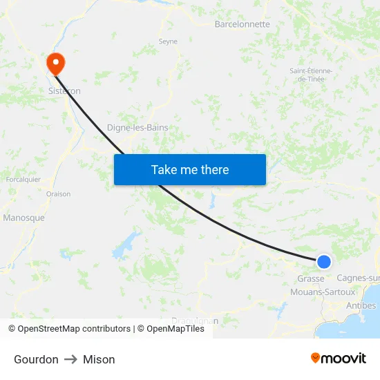 Gourdon to Mison map