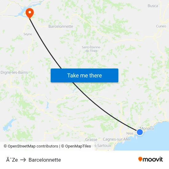 ÃˆZe to Barcelonnette map
