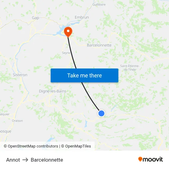 Annot to Barcelonnette map