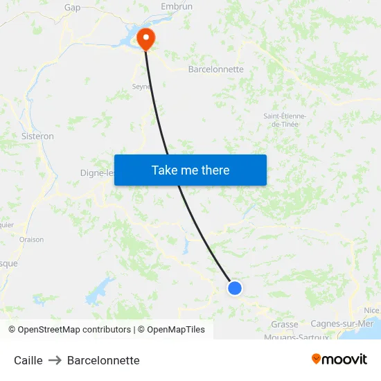 Caille to Barcelonnette map