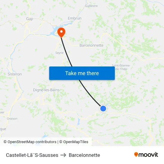 Castellet-Lã¨S-Sausses to Barcelonnette map