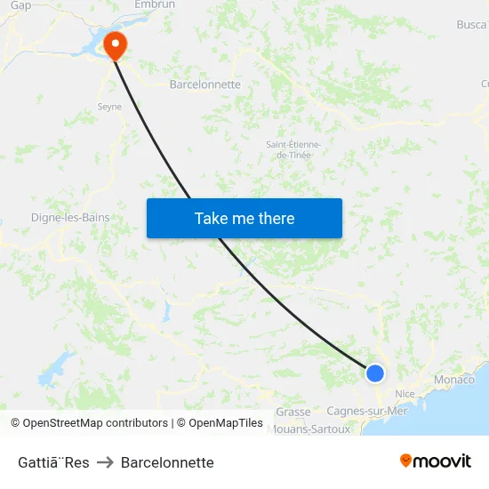 Gattiã¨Res to Barcelonnette map