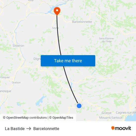 La Bastide to Barcelonnette map