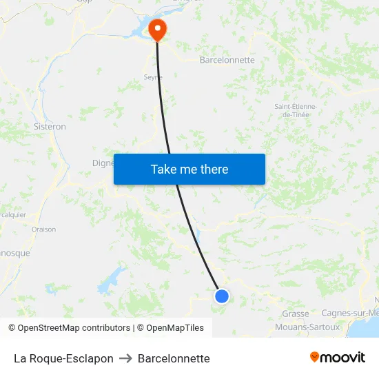 La Roque-Esclapon to Barcelonnette map
