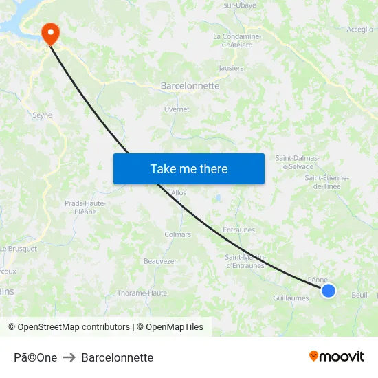 Pã©One to Barcelonnette map