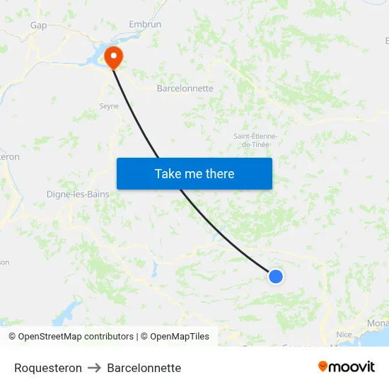 Roquesteron to Barcelonnette map