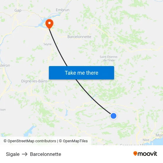 Sigale to Barcelonnette map