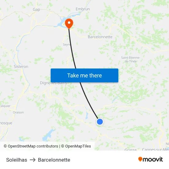 Soleilhas to Barcelonnette map