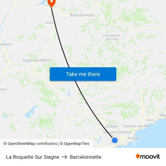 La Roquette Sur Siagne to Barcelonnette map