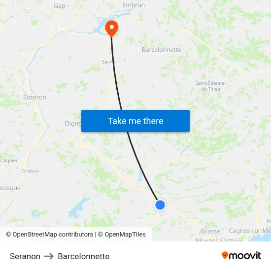 Seranon to Barcelonnette map