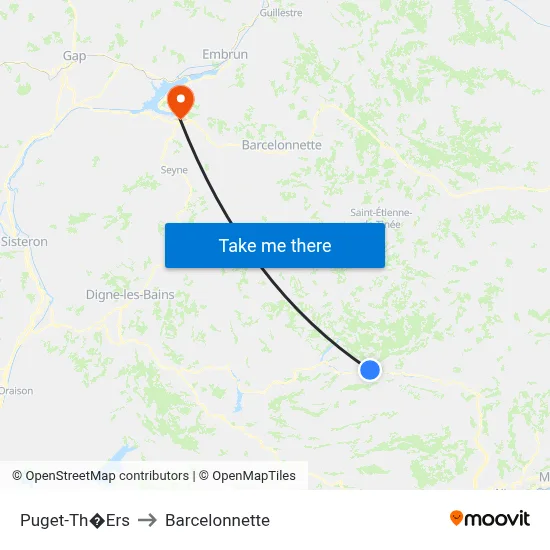 Puget-Th�Ers to Barcelonnette map
